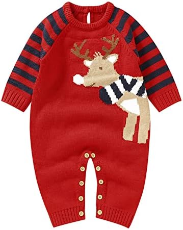Thick Knitted Christmas Romper for Boys Deer Design 6-9 Months