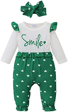 Infant Toddler Girls Long Sleeve Romper with Love Prints and Headband Costume