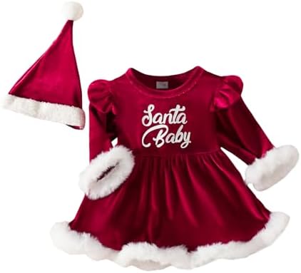 Baby Girl Christmas Romper Dress with Fur Trim