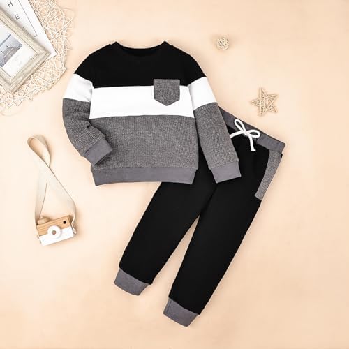 FOCICI Toddler Boys Long Sleeve Patchwork Sweatshirt Pullover 2-6 Years