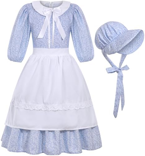 SIZGAROOT 18th Century Kids Colonial Dress with Bonnet