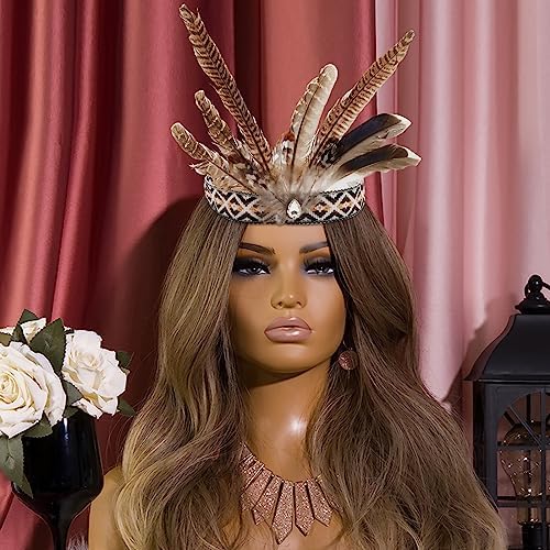Feather Headband - Indian Headpiece Natural Design Lightweight Stylish for Kids Adults