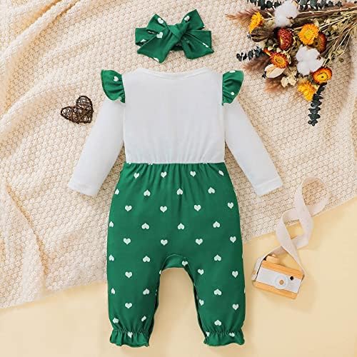 Infant Toddler Girls Long Sleeve Romper with Love Prints and Headband Costume