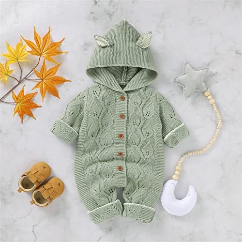 Cute Newborn Boys Winter Fox Ears ROMPER Tree Knitted Jumpsuit Green