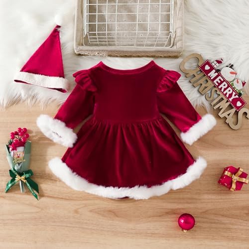 Baby Girl Christmas Romper Dress with Fur Trim