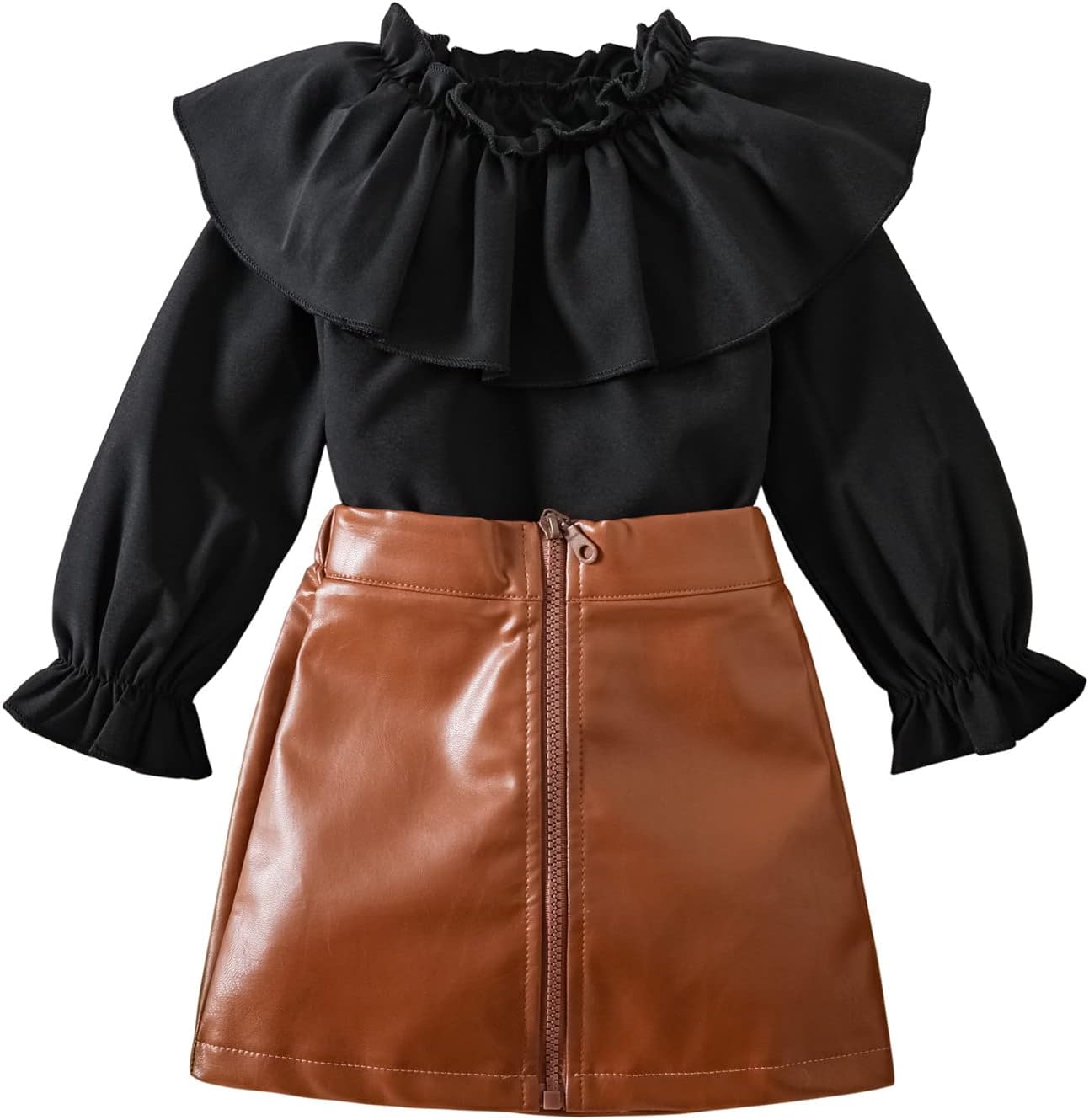 AnFengpu Leather Ruffle T-Shirts Skirts for Toddlers Kids 4-5 Years