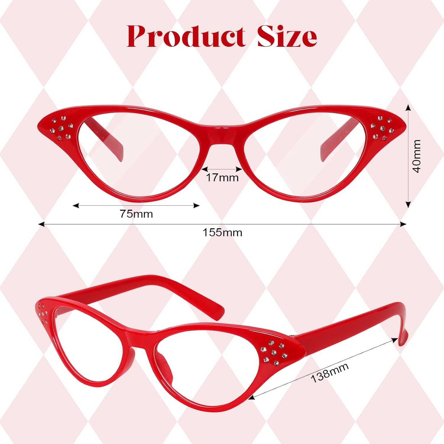 Fumwase 4PCS Retro Cat Eye Glasses Halloween Costume
