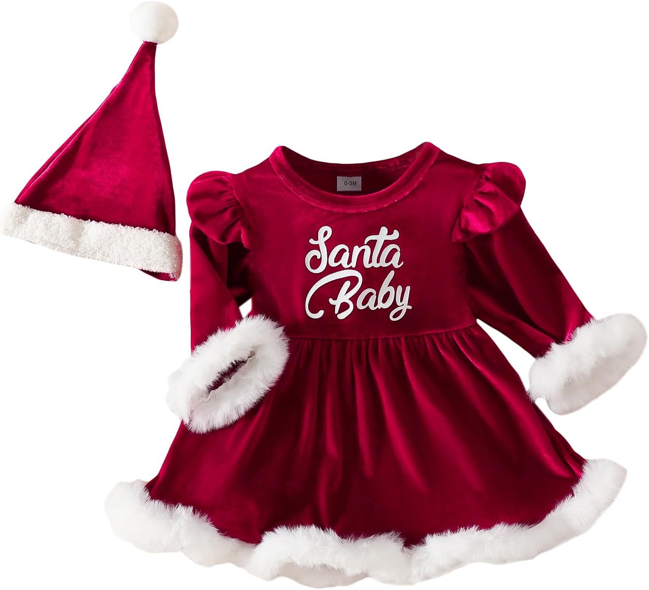 Baby Girl Christmas Romper Dress with Fur Trim