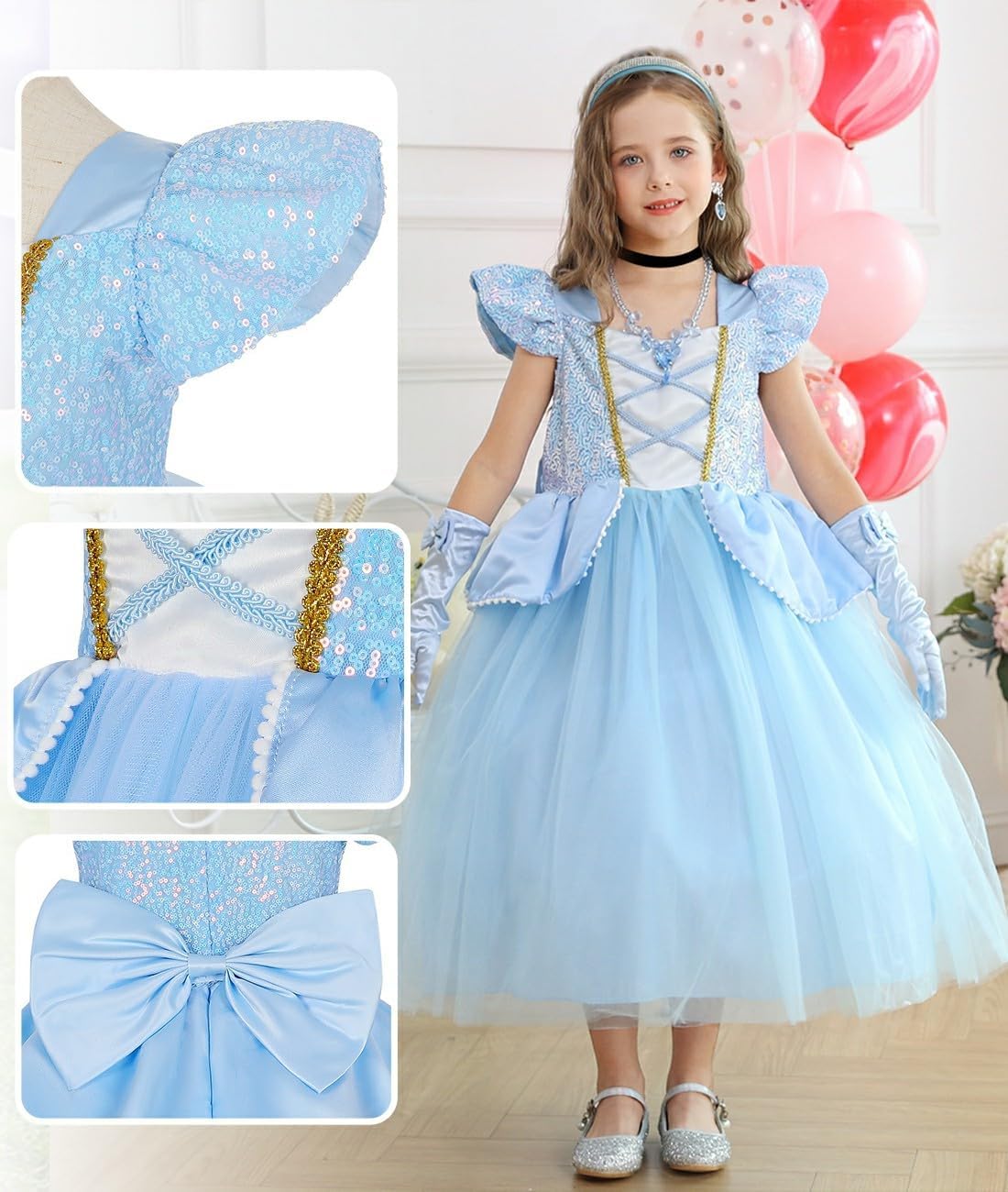 Luzlen Cinderella Costume for Girls with Accessories