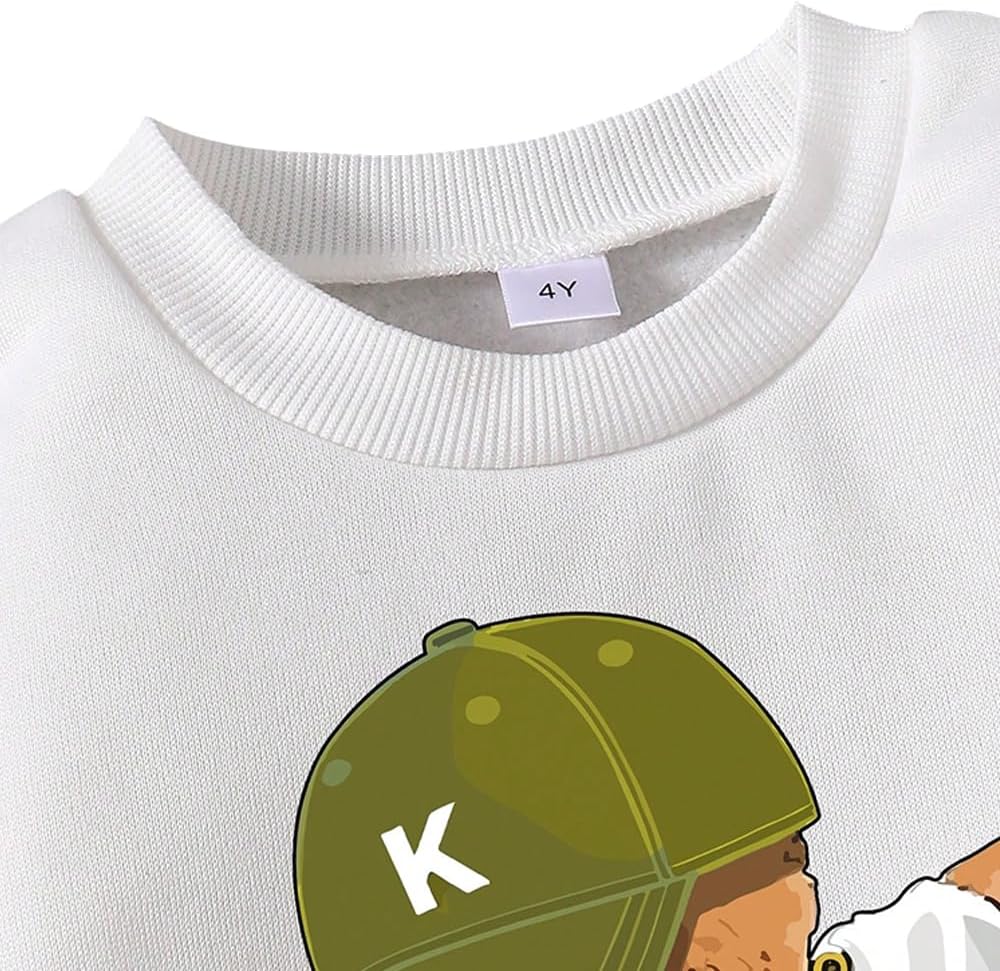 Little BearGraphic Print Thermal Round Neck Sweatshirt Cargo Pants for Boys