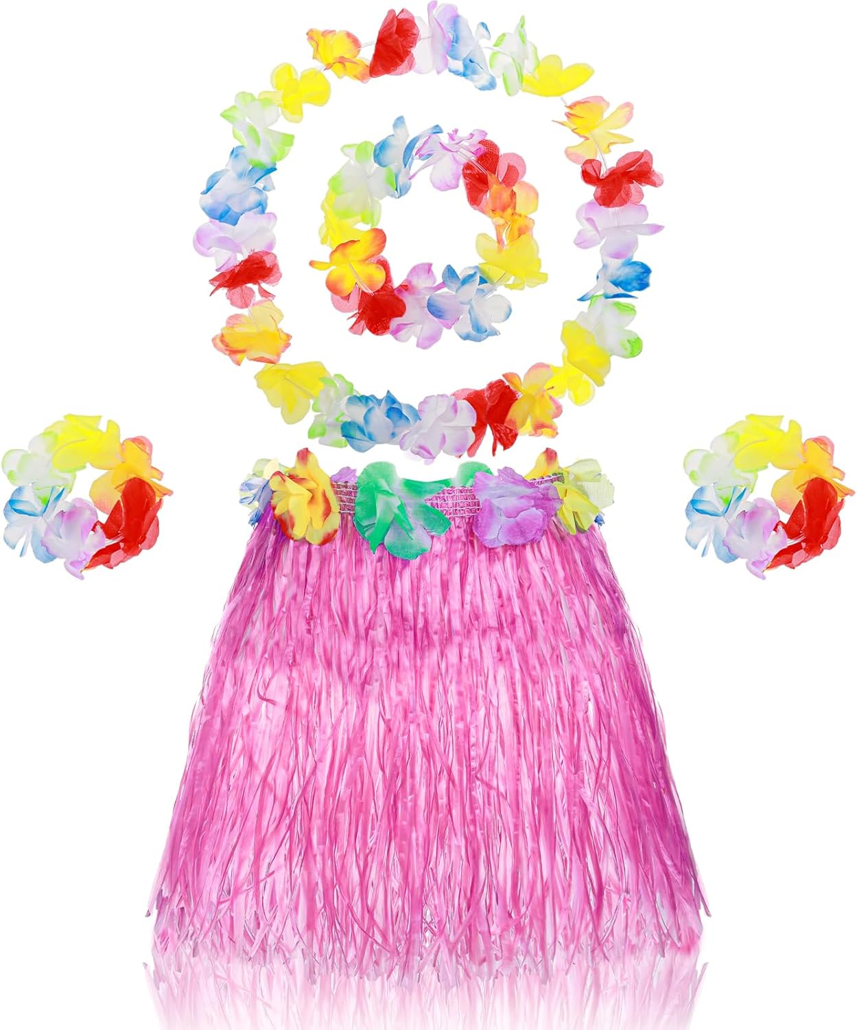 5-Piece Hula Outfit Kit for Girls Hawaiian Hula Grass Skirt Set