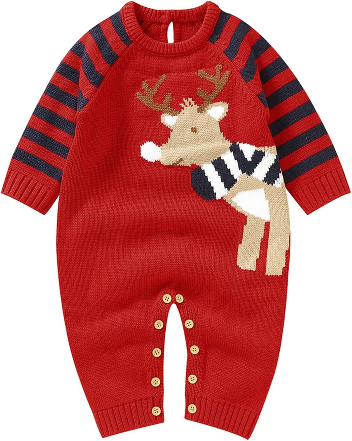 Thick Knitted Christmas Romper for Boys Deer Design 6-9 Months