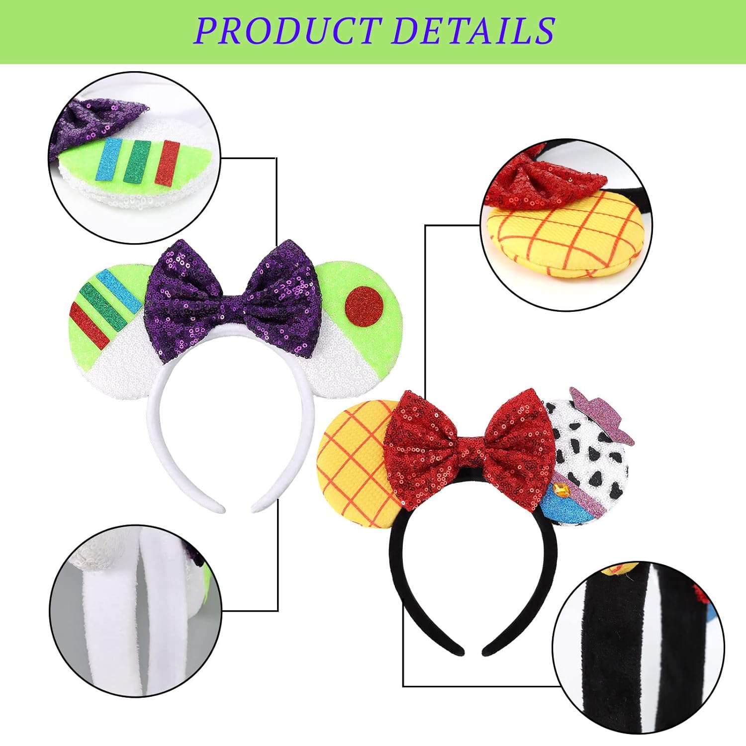 ETLUK Mouse Ears Headbands 2PCS for Girls and Boys