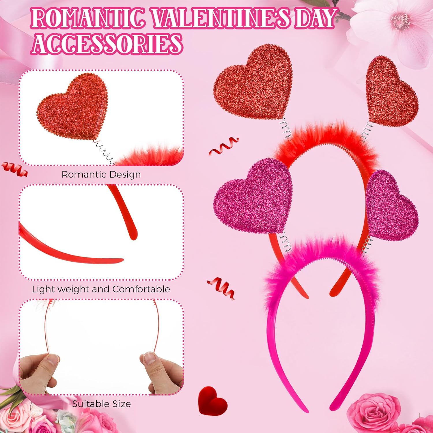 Jutom 24-Piece Heart Headbands Glasses