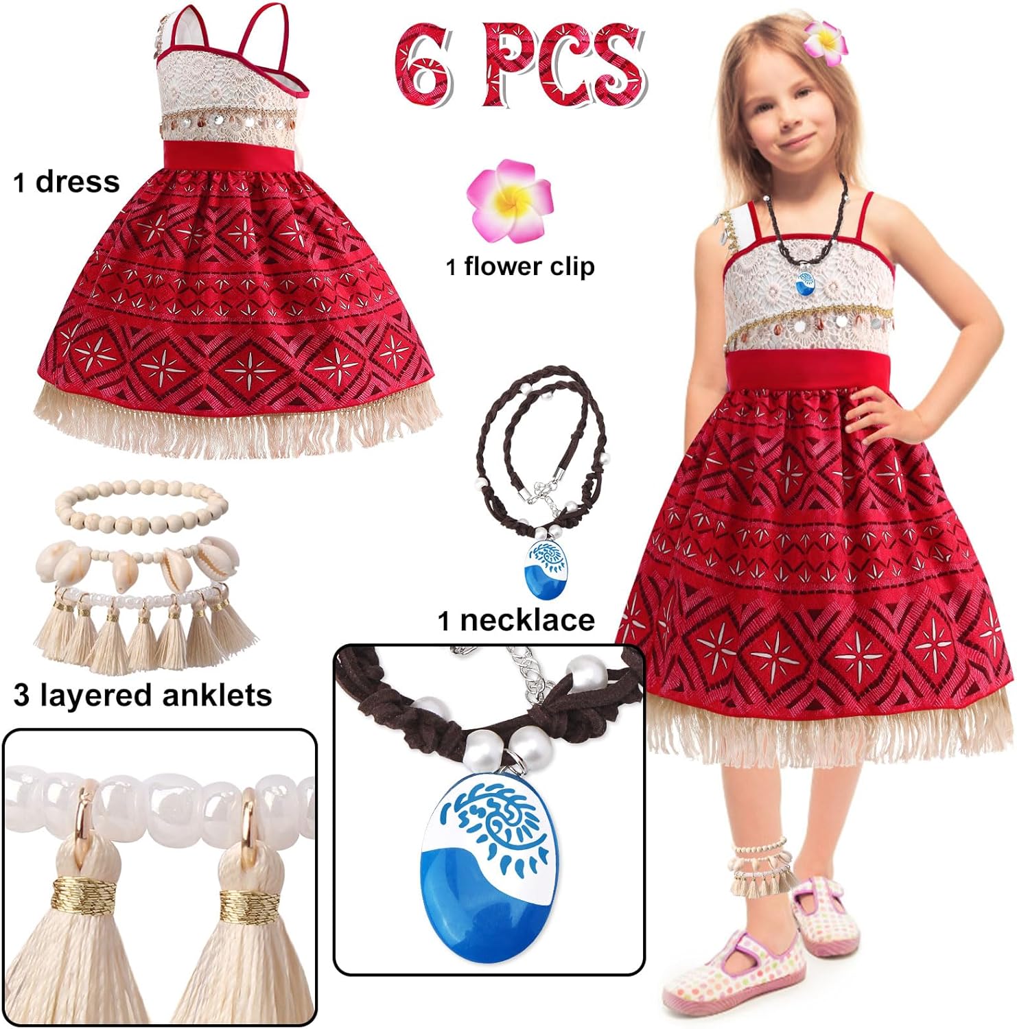 OFIHIDO Princess Costume Adventure Princess Dress with Accessories for Girls Kids