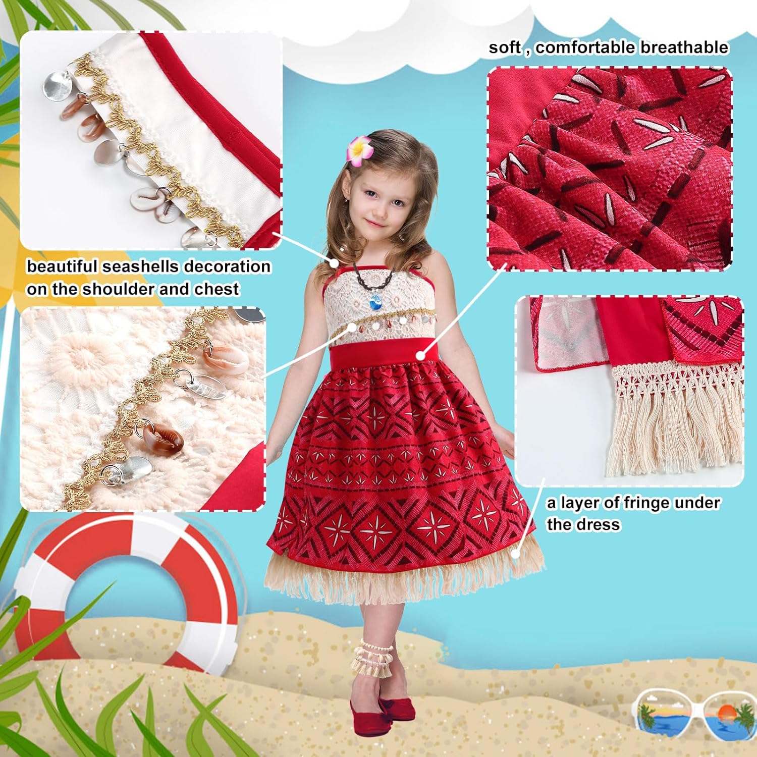 OFIHIDO Princess Costume Adventure Princess Dress with Accessories for Girls Kids